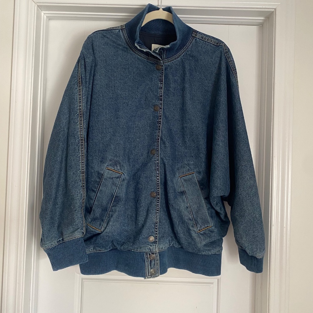 NWOT Zara ZW Dark Blue Denim Oversized Bomber Button Up Jacket Women XL - Picture 3 of 5
